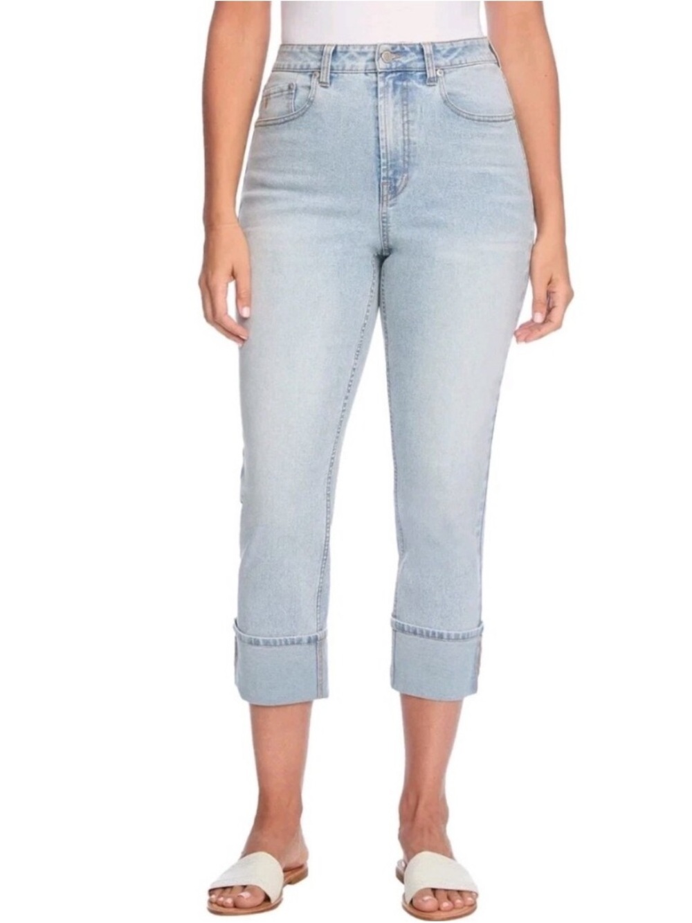 Frye Light Blue High-Rise Cropped Cuffed Jeans